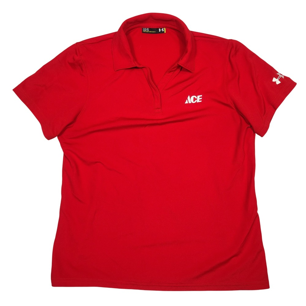 Under Armour Polo Shirt Womens Large ACE Embroidered Red Solid Performance Sport